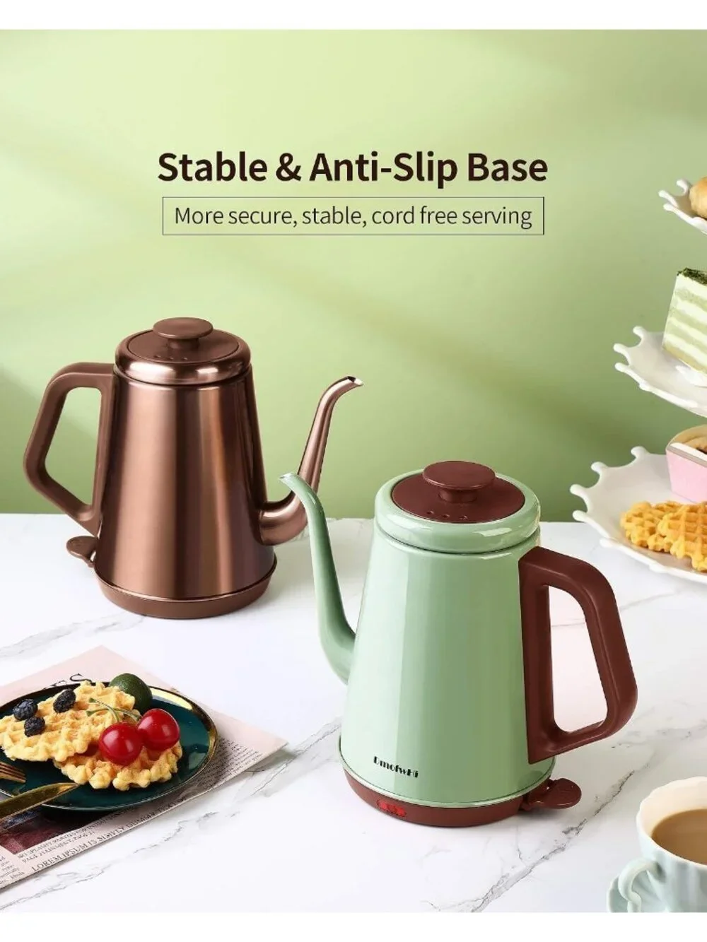 1.0L Copper Gooseneck Electric Kitchen Kettle Stainless Steel BPA Free Pour Over